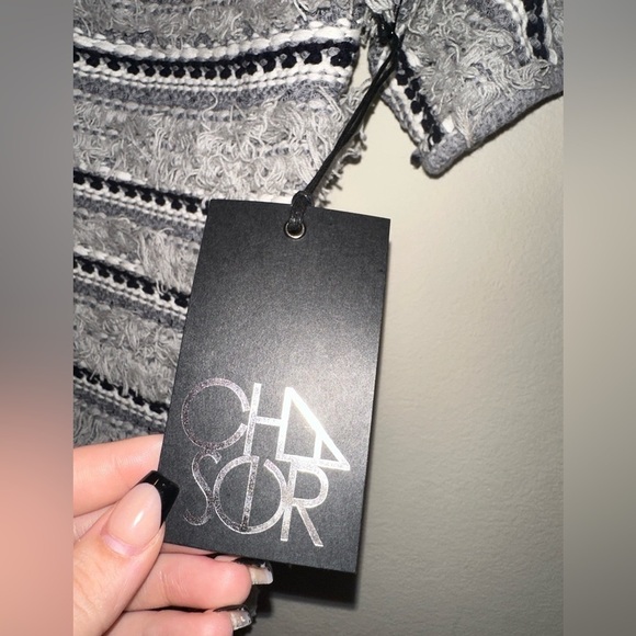 NWT Chaser hi low dolman grey knit woven short sleeve pullover sweater top - Picture 4 of 8